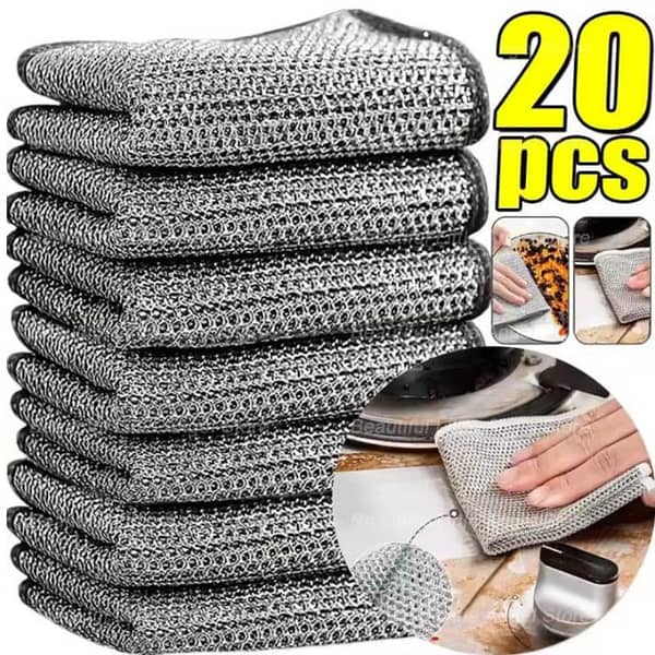 3/5/10PCs Magic Dishcloth Wire Cleaning Cloths Kitchen Silver Dish Pot Washing Cloth Towels Metal Steel Wire Rags for Kitchen 20x20cm
