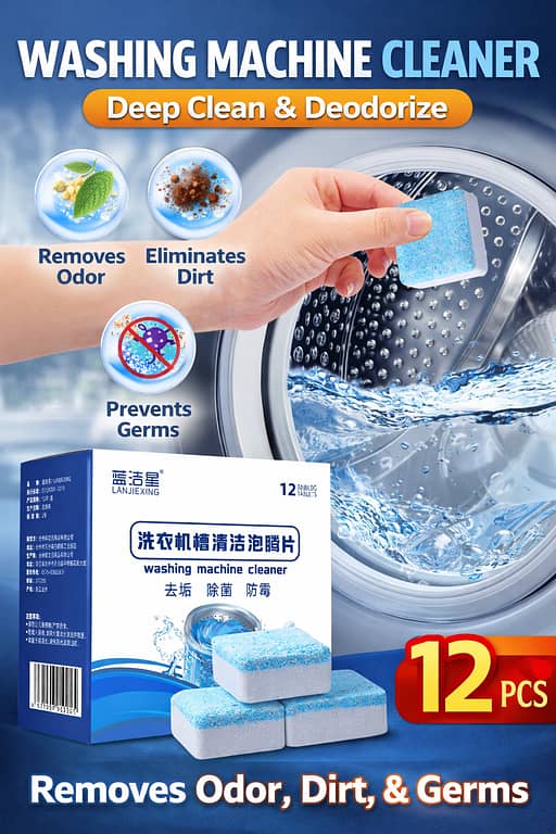 Washing Machine Cleaner Tablets 12PCS – Deep Clean Drum Cleaner | Removes Odor, Dirt & Germs | Anti Bacteria Descaling Tablets for Front & Top Load
