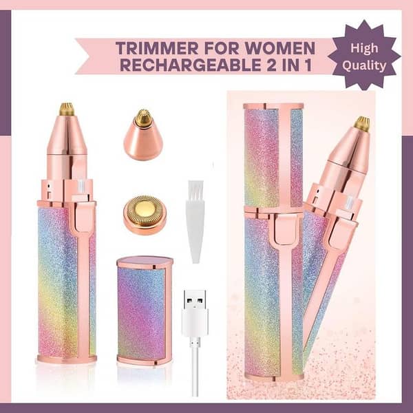 2-in-1 Rechargeable Eyebrow Trimmer & Facial Hair Remover for Women – USB Shaver for Lip, Chin, Eyebrow, Bikini – Portable Cordless Groomer