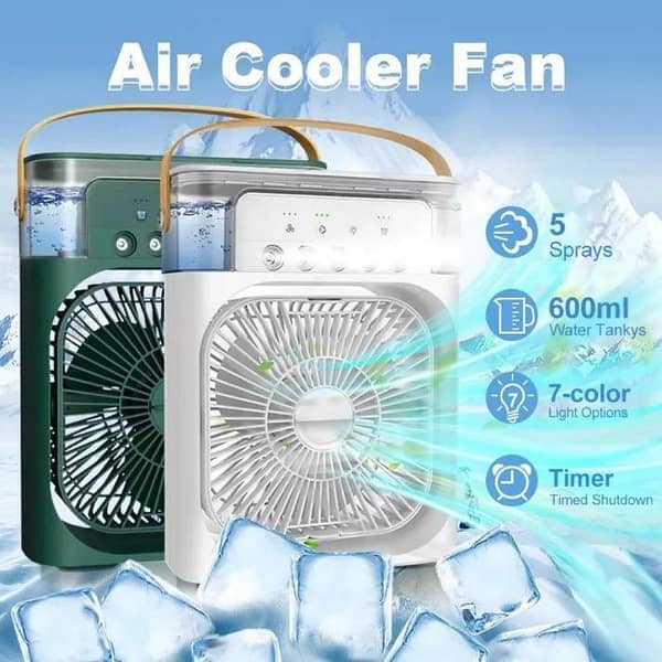 Mist Fan Portable Air Conditioner Fan 4-in-1 Mini Air Cooler with Ice & Humidifier USB Electric Fan with Water Mist LED Lights Adjustable Wind Speed Small Desktop Cooling Fan for Room, Office & Home 9inches