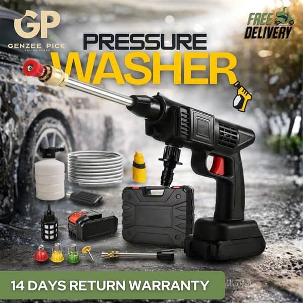 Pressure Washer Gun with 48V Battery – Cordless Portable High-Pressure Cleaning System with Foam Pot, 5m Hose, Filters & Charger