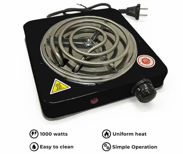 Electric Stove for Cooking, 1000W Hot Plate with 5-Stage Thermostat and Cast Iron Plate