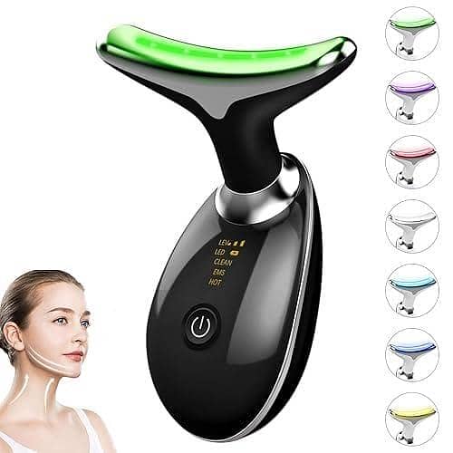 Remove Neck Wrinkles and Tighten Skin 7 in 1 LED Face Massager Skin Tightening Anti-Wrinkle Neck Lifting Beauty Device, Face & Neck Massager with Vibration and LED Light Therapy– Anti Wrinkle Double Chin Skin Tightening Device