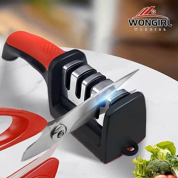 Professional Kitchen Knife Sharpener 3 -in-1 | Manual Knife & Scissor Sharpener with Adjustable Angle | Multi-Stage Blade Sharpening Tool for Home & Kitchen Use