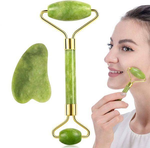 Gua Sha Set with Gua Sha Stone for Face, 3 Pcs Combo, Jade Roller, Face Roller Massager and Massage Tools Skin Care Products