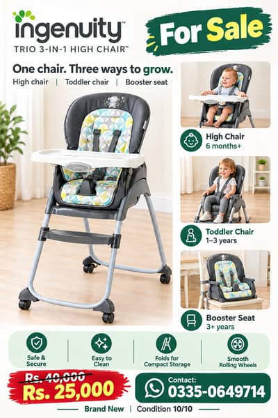 Ingenuity Trio 3-in-1 High Chair | Brand New | Condition 10/10