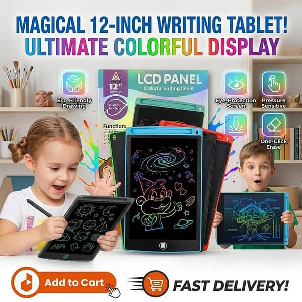12 Inch LCD Writing Tablet for Kids | Colorful Erasable Drawing Board - Large Screen, No Radiation