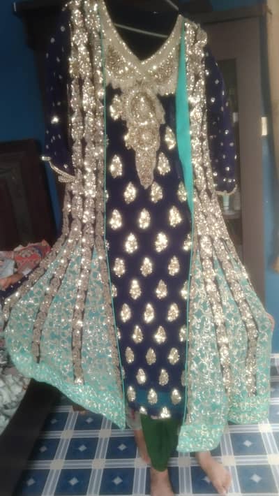 long maxi fully embroidery golden setara work good condition like new