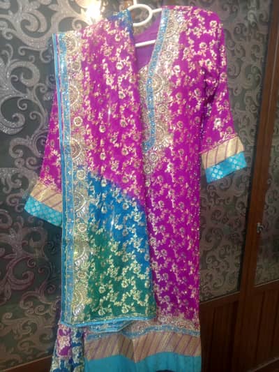 banarsi shirt and  3 shaded dupatta and plazo