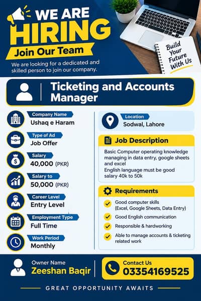 Ticketing and Accounts Manager required