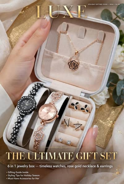2 IN ONE GIFT SET DIAMOND STONE JEWELRY WATCHES