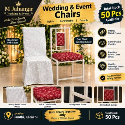 Wedding Event Chairs 50 Pcs – With & Without Cover