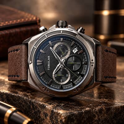 TUBULAR Men’s Luxury Chronograph Watch | Leather Strap | Premium Desig