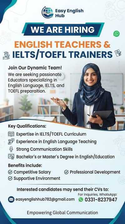 WE ARE HIRING: English & IELTS/TOEFL Trainers at Easy English Hub