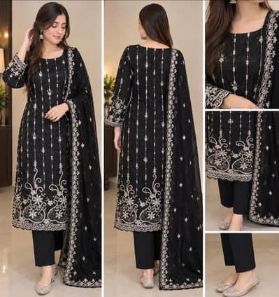 Beautiful Black Embroidered 3 Piece Suit | Elegant Party Wear Dress