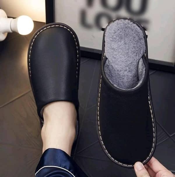 Premium Slippers Women, Winter Home Waterproof and Warm Cotton Slippers for Men and Women Leather Thick Bottom Couple Slippers