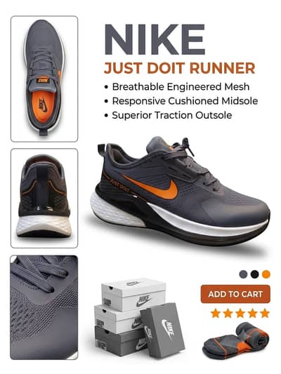 Men’s Nike Sports Running Shoes – Grey & Orange | Brand New