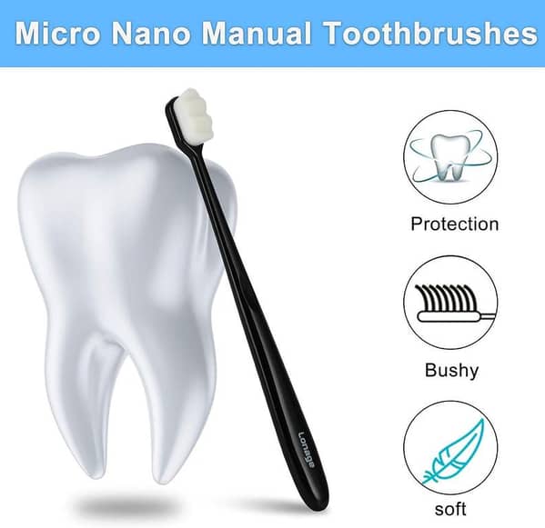 10,000 Bristle Micro Nano Toothbrush – Ultra Soft Silko Toothbrush for Sensitive Teeth, Gums & Braces | Gentle Deep Cleaning, Extra-Soft Manual Brush for Adults, Elderly & Gum Care | BPA-Free, Flexible Handle