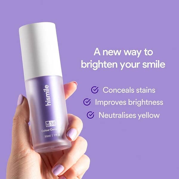 Hismile V34 Purple Teeth Whitening Colour Corrector – Instant Stain Remover, Tooth Whitening Booster & Brightening Serum – Deep Clean 30ml Paste for Yellow Teeth