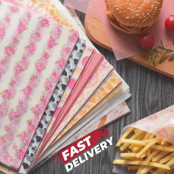 Food Wrapping Butter Paper - Sandwich & Snack Wrapping Paper | Greaseproof & Eco-Friendly | Ideal for Food Packaging, Bakery, Fast Food & Delis (100 Sheets)