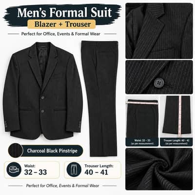 Boys 2-Piece Formal Pinstripe Suit with Suit Cover Bag – Size 30