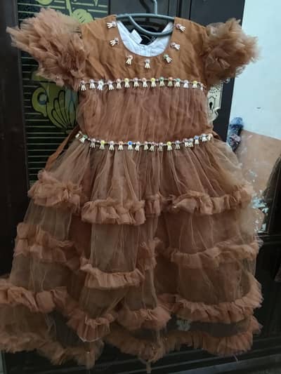 Used clothes 1 Time net frock Coffee light brown size 30 7/8 years