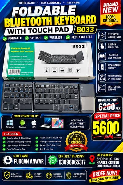 Foldable Bluetooth Keyboard With Touch Pad B033