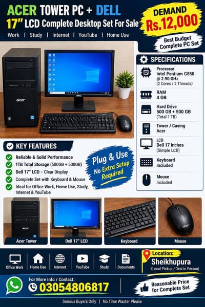 Acer Tower PC Complete Set up For Sale !