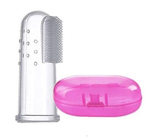 Baby Silicone Finger Toothbrush with Tongue Cleaner & Storage Case – Soft Newborn Oral Care Brush, Infant Gum Massager & Teething Cleaner R5689