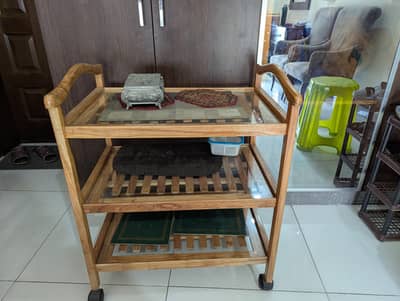 Wooden Serving Trolley | Tea Trolley | 3 Tier Wooden Trolley