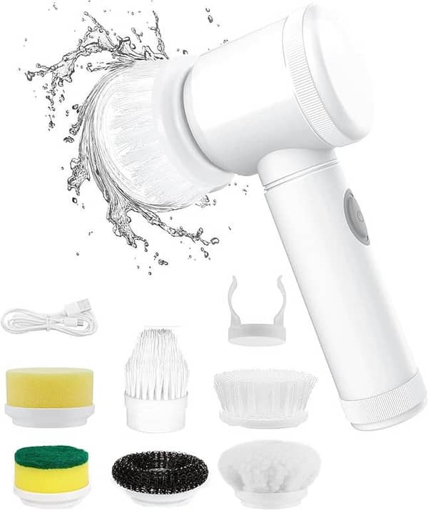 Electric Spin Scrubber, Power Scrubber, Electric Cleaning Brush Including 6 Replaceable Brush Heads. Electric Scrubber Brush for Cleaning Kitchen, Bathtub, Floor, Wall, Tile, Window and More.