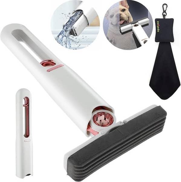 Portable Mini Mop, Hands-Free Lazy Sponge Mop, Portable Telescopic Self-Squeeze Short Mop with Portable Microfiber Cloth Pouch, Suit for Bathroom Kitchens Tableware Desktop Glass
