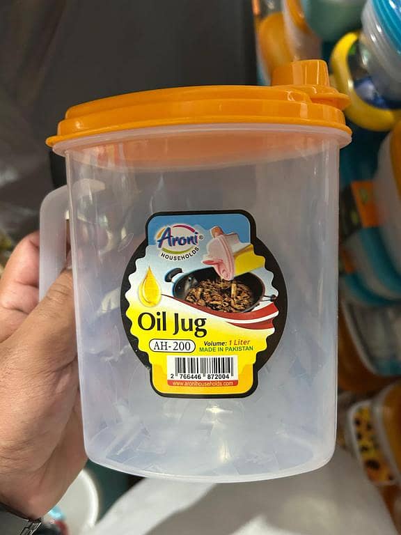 Aroni 1L Plastic Oil Dispenser Jug | Kitchen Cooking Oil Bottle with Handle & Multi-Color Lids