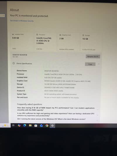 I5 4th generation pc for sale with graphic card