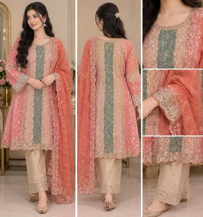 Luxury Embroidered Short Frock – 2 piece Party Wear