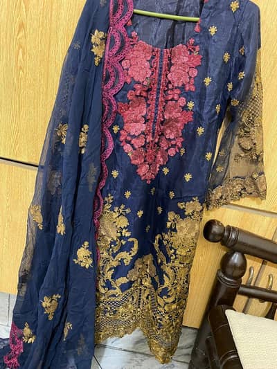 kameez net dubata shafoon 3 piece  suit