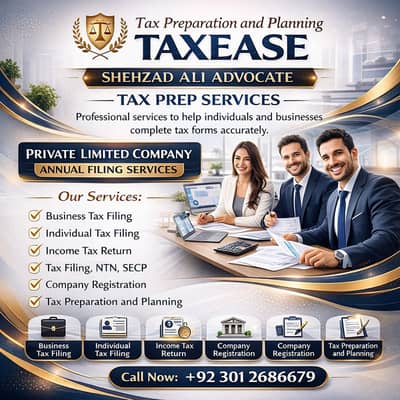 Tax Consultant, Sales Tax, Income Tax Return, FBR, Tax Filer, NTN,SECP