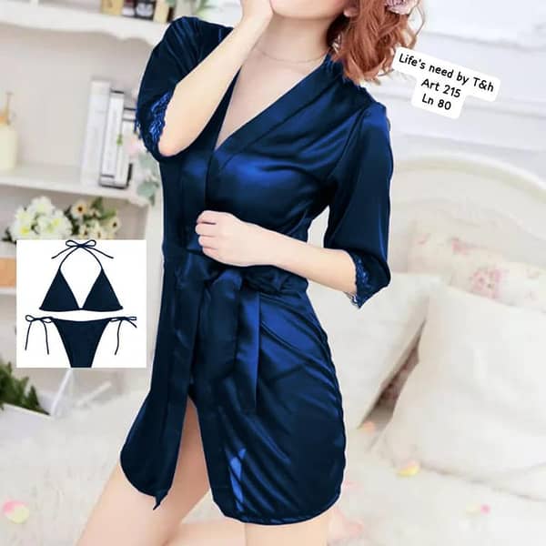 New 3 PCs Silk Nightys Set Stuff imported china silk robe belt Free size short robe length 31 inch