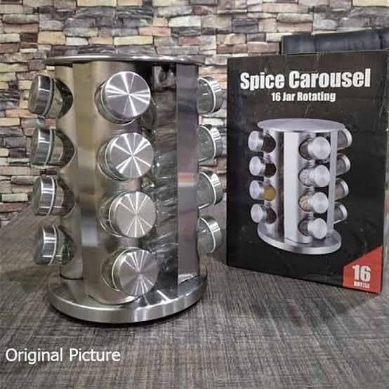 Original Stainless Steel 16 PCs Jars Rotating Spice Jar Rack Stand