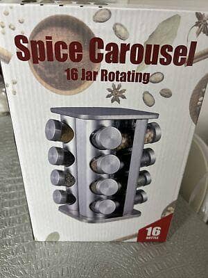 Stainless Steel 16 PCs Jars Rotating Spice Jar Rack Stand Kitchen Tools