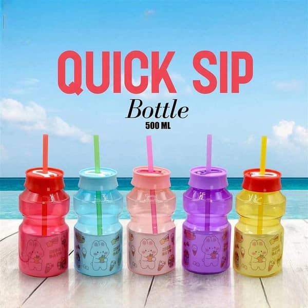 Quick Sip  Bottle - Insulated Water Bottle With Straw & Lid - Leak proof - Pack of 1 - 500ml - Colors are Randomly