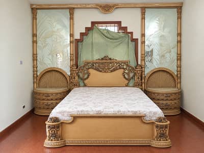 Excellent wood bed set with dressing table stole and tv divider