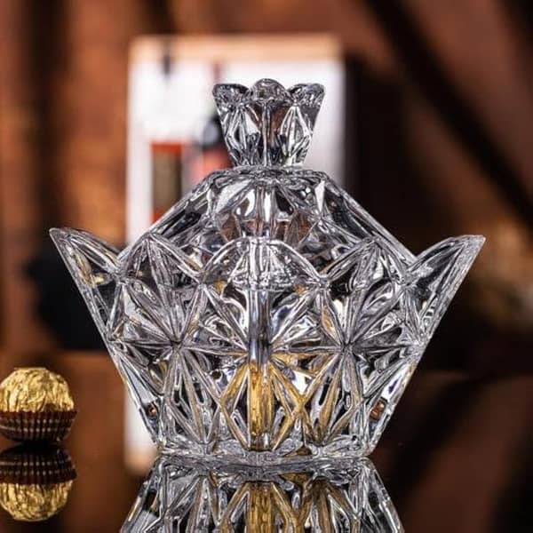 Glass Candy Jar with Crown Lid - Crystal Storage Jar - Candy Jar - Candy Box - Food Storage Jar for Kitchen - Sugar Pot - Kitchen Storage & Accessories - Dry Fruit Glass Jar - Jewelry Dish - Gift, Home Décor, Decorative Bowls Kitchen Container & Spice Jar
