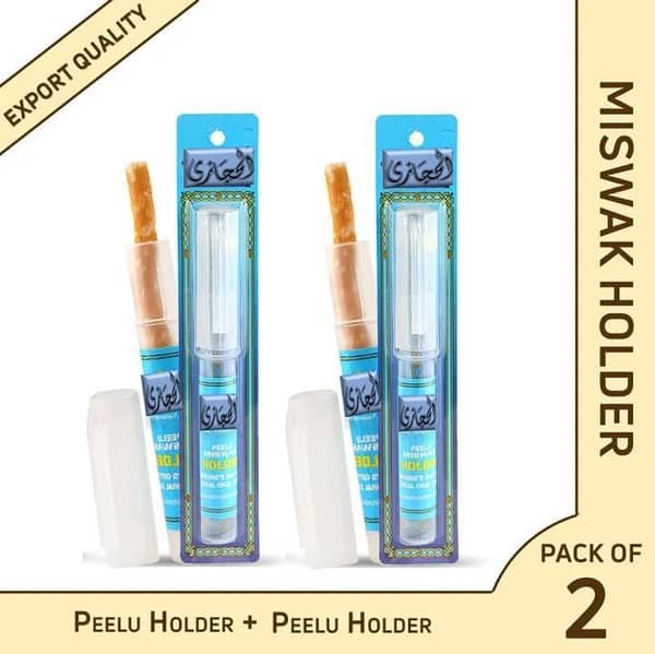 (Pack of 02) AL Hijazi Peelu Miswak with Holder | 6 Inch size - Regular Miswak | Natural Toothbrush | Holder with Miswak