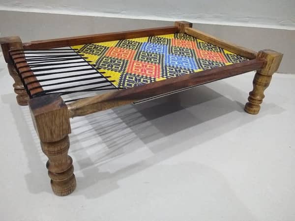 ANTIQUE DESIGN Solid Bamboo Wood Serving Tray Charpai Tray , Tea Coffee Food Platter Tray Home Decoration