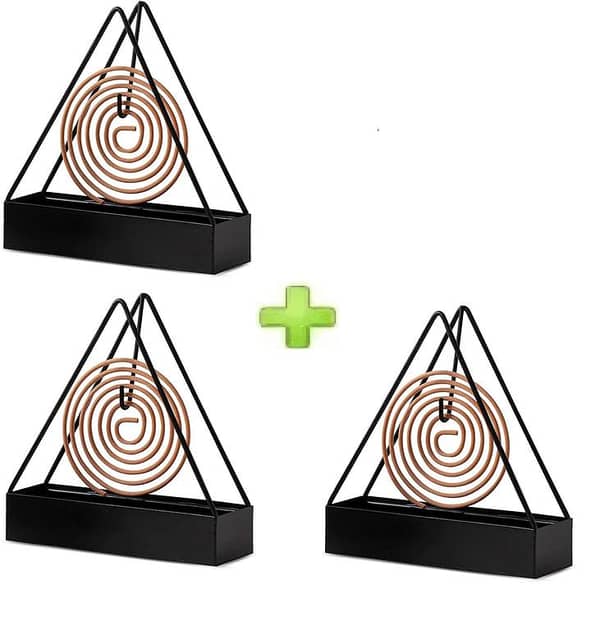 Pack of 03 - Anti-Scald Mosquito Coil Holder With Tray Creative Wrought Iron Triangular Shape Mosquito Repellent Incense Rack Home Decor Tool Best. . .