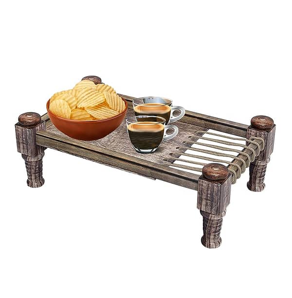 ANTIQUE DESIGN Solid Bamboo Wood Serving Tray Charpai Tray , Tea Coffee Food Platter Tray Home Decoration