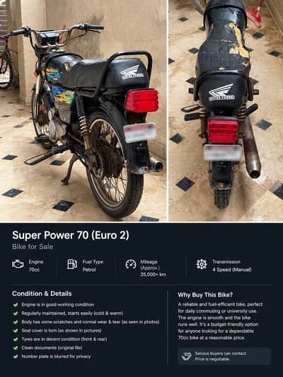 Super Power 70cc 2021 Model Black Used Bike for Sale
