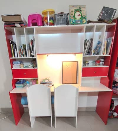 Large Kids Study Table, 2 Chairs, Shelves & Storage (Price Negotiable)