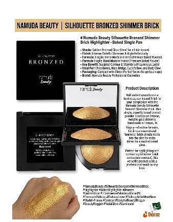 Baked Gold Shimmer Brick Highlighter Powder Compact with Mirror – Multi-Shade Bronzer & Illuminator Palette R5694